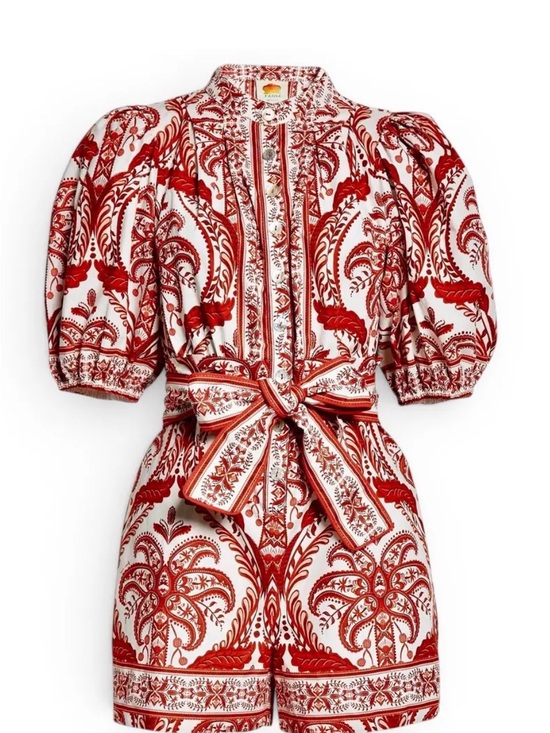 FARM Rio Dresses & Skirts - FARM Rio Red & White Printed cotton romper Tie-Waist Mini Dress
